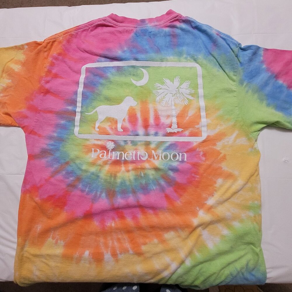 Palmetto Moon T Shirt with Dog Tie Dye Multi Color Size Large South Carolina